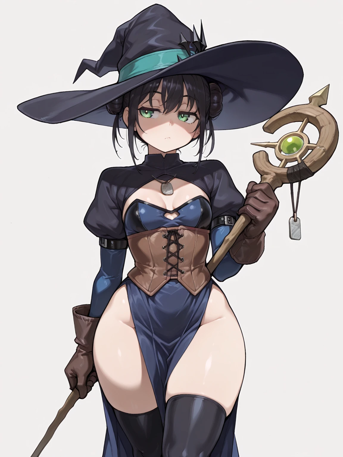 ultra detailed game CG, (High resolution:1.1), (absurderes:1.1), Best Quality, Ultra high definition, The highest resolution, Very detailed, Highly detailed face, 1girl in, Solo, Mona_Genshin, default_Dress, Witch Hat, Twin-tailed, Ass, From below, sexy girl no clothes, big ass, big bobs , White background