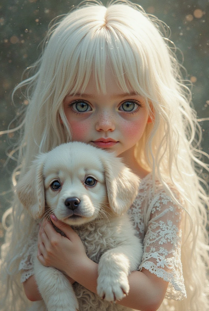 Painting of a doll holding a little Maltese puppy, brian froud, juan gimenez, anton semenov, style of emil melmoth, jean baptiste monge, brian froud style, Alex V. Dolgikh,Mark RYDEN style ARTGERM