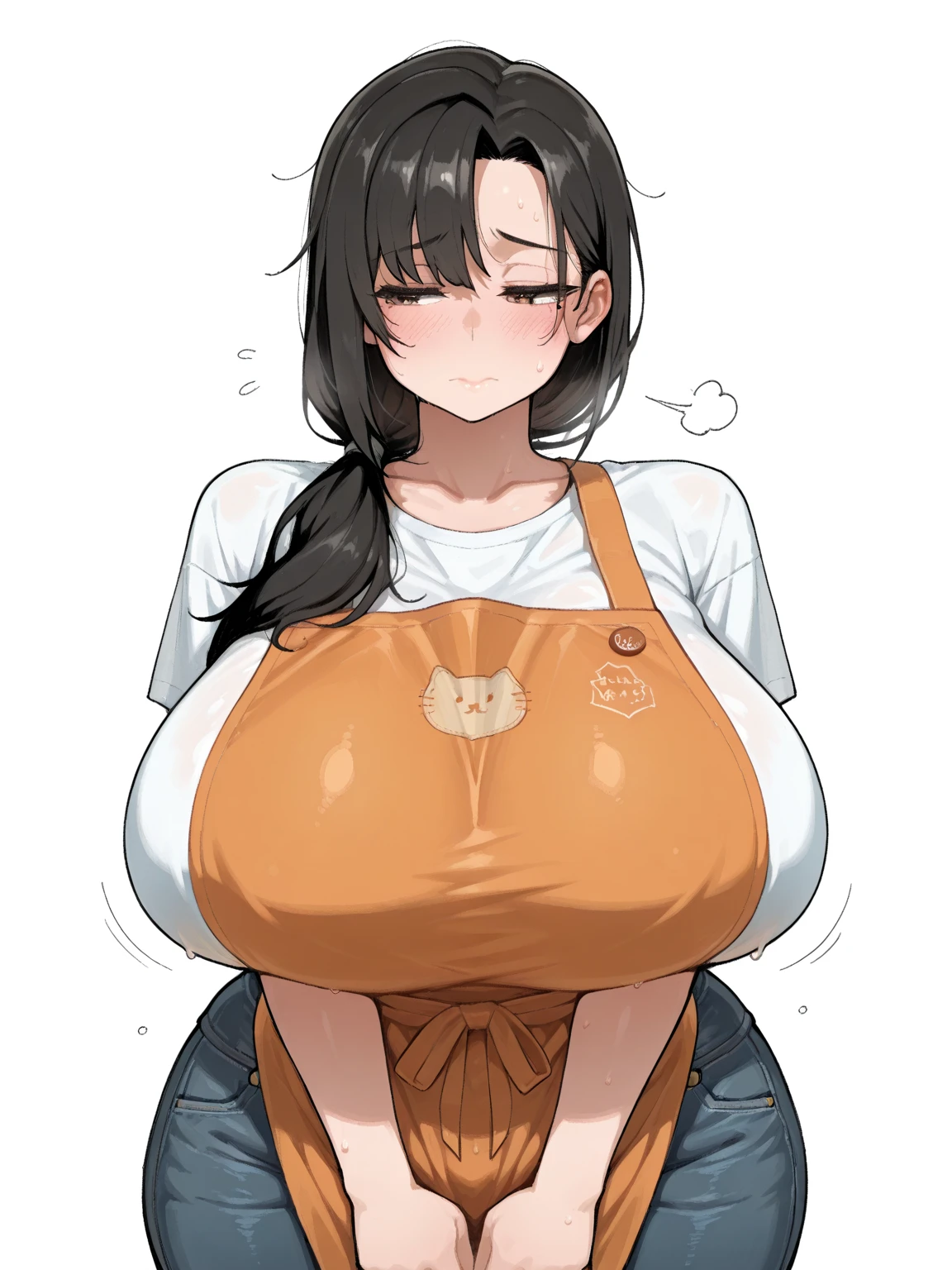 Score_9, score_8_up, score_7_up, score_6_up, score_5_up, score_4_up, source_anime, cute girl, detailed eye, deliverer girl, sleeveless, DHL, yellow uniform, yellow pants, cap, ponytail, sagging gigantic huge biggest breasts, huge dark areolae, areola slip, dark nipple, hairy stomach hair, hairy armpit hair, Japanese, cute Japanese, midriff-baring, sweating, heart mark words, in house entrance, opened door, delivery atmosphere, wide hip, tanned skin, cum shot, cardboard boxes, blushing smile, handjob, penis, hand down,