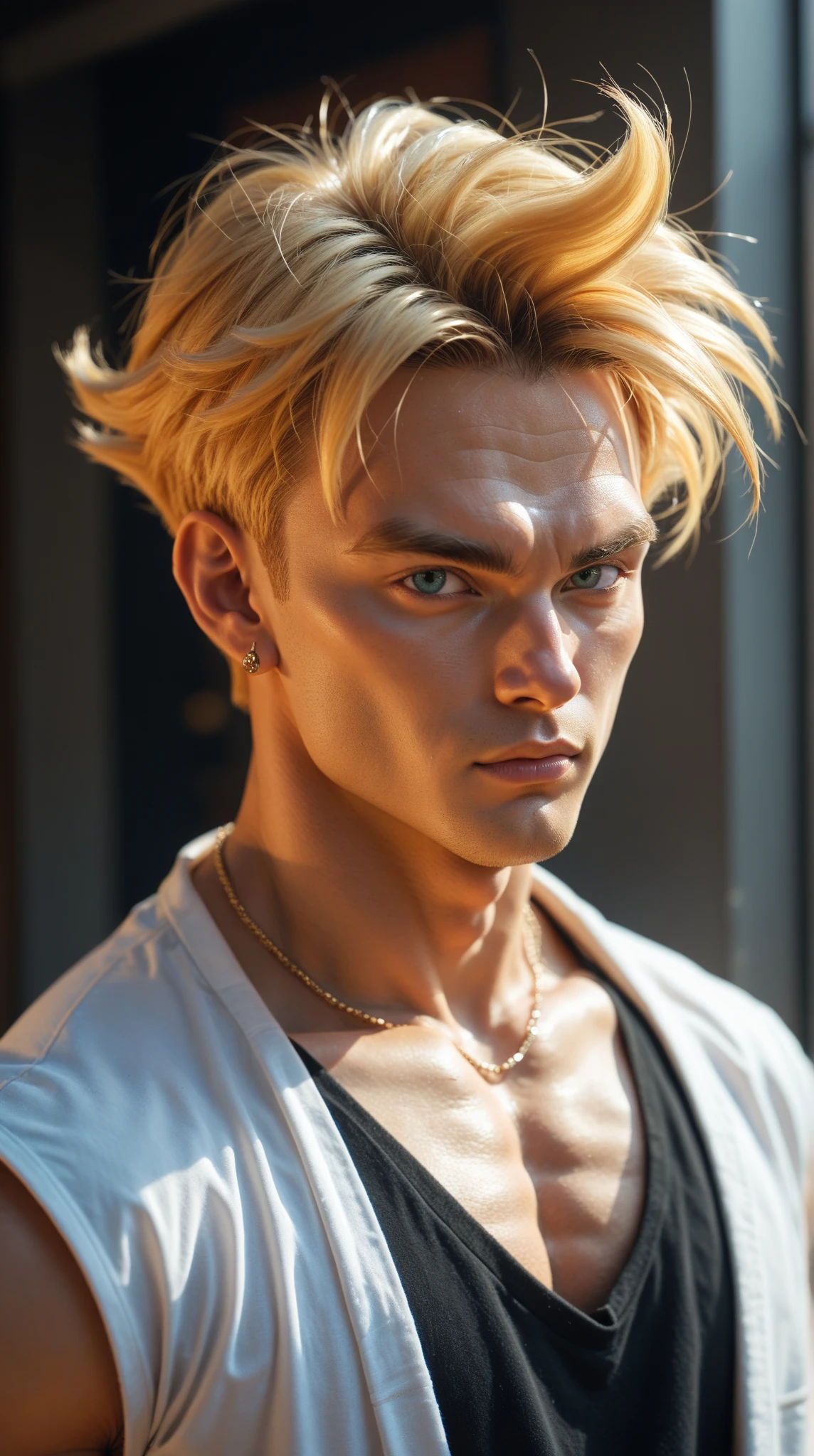 Make a man sculpted by a Greek god inspired by Justin Bieber from 2013