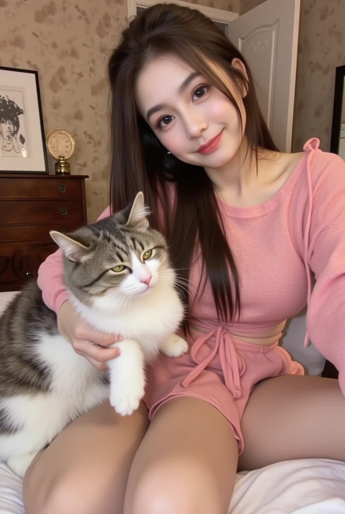 há uma mulher com um vestido vermelho segurando um gato de plushie, muito linda gatinha fofa, 1 8 are, gato branco em um vestido rosa, garota gato atraente, Ahri from league of legends, amoranto, bochechas grandes segurando seu gato, Ahri, plushie, brinquedo fofo, 2 5 eles, fofo fumo coelhinho de plushie