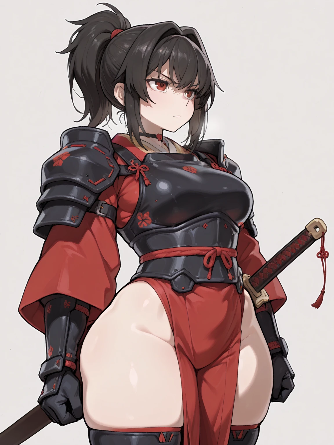 (high resolution, pixel perfect, gorgeous illustrations), (hyper quality, muste piece, etheric: 1.4), ((nsfw)), (((1girl))), (((pussy))),  mature woman, cool atmosphere, black hair, ((((very short hair)))), ((((naughty face)))), (((blush))), (((((((muscular))))))), ((thick thighs)), (((wide hips))), ((Big breasts that are about to burst)), fighter, (((woman))), ((((wh_chi_armor)))), (((bike shorts))), lewd woman, (shiny skin), sweat, simple background,