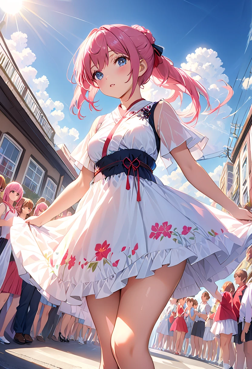 The strong wind is showing her pink cotton panties、The strong wind is showing her white cotton panties、Kyoko Otonashi Maison Ikkoku Low Angle、Long skirt、Holding the flipping skirt with your hand in a strong wind、The strong wind is showing her white cotton panties、:((Holding the flipping skirt with your hand))