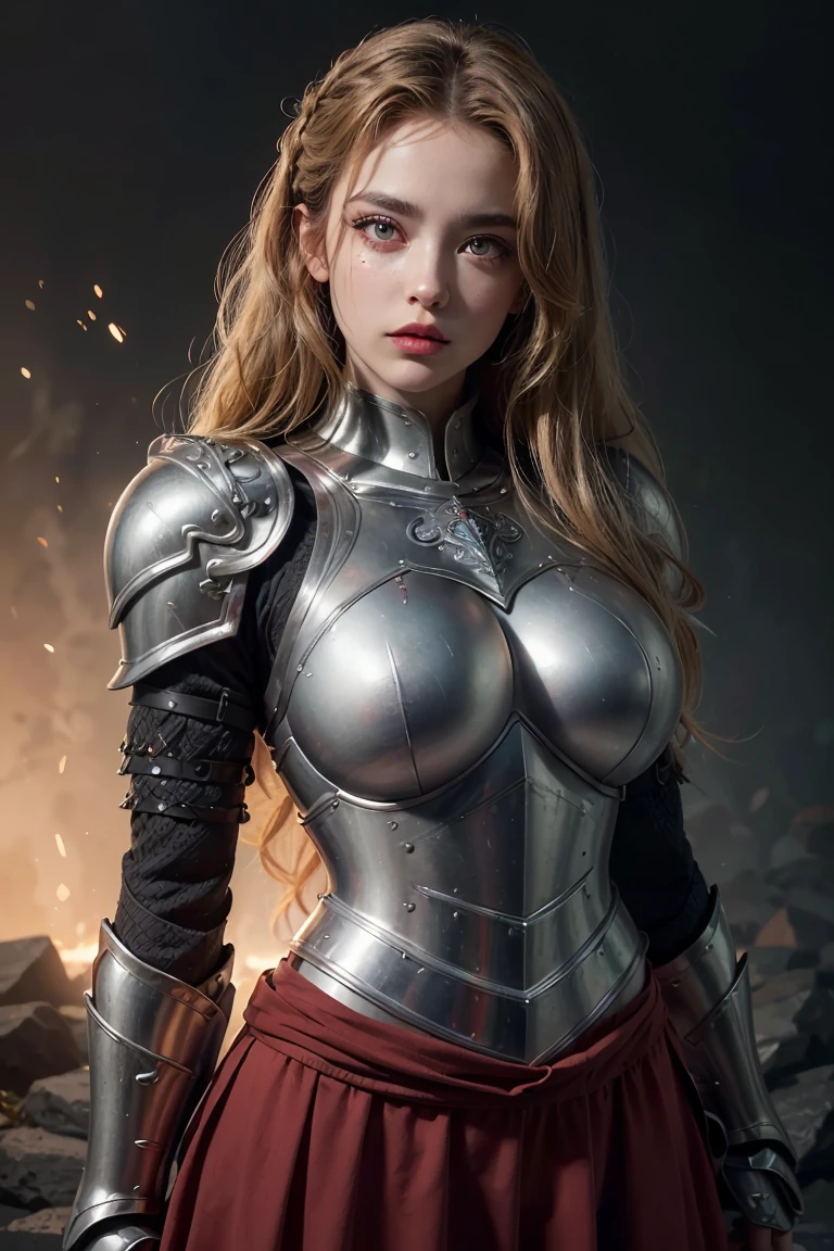 (masterpiece, photorealistic:1.4, extremely intricate:1.3), (photon mapping, radiosity, physically based rendering, ultra resolution, hyper-realistic, photorealistic:1.4, hyper-realistic, 8K), portrait of a muscular girl, ((Sumptuous armor from the late Renaissance, chrome perfectchainmail armor:0.3, ([flat chest:medium breasts:0.6]))), metal reflections, upper body, portrait, outdoors, intense sunlight, far away castle, professional photograph of a stunning woman, (long straight bright ginger hair, blowing, dynamic pose), sharp focus, dramatic, award winning, cinematic lighting, (film grain, bokeh, interaction, sunrise)
