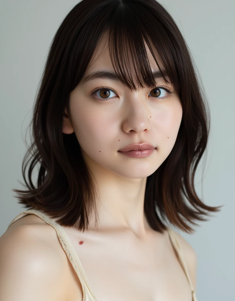 Highest quality、32K、masterpiece)、Female student、Young Japanese Woman、(whole body、Completely naked)、White wall、Medium Hair、delicate、Perfect lighting