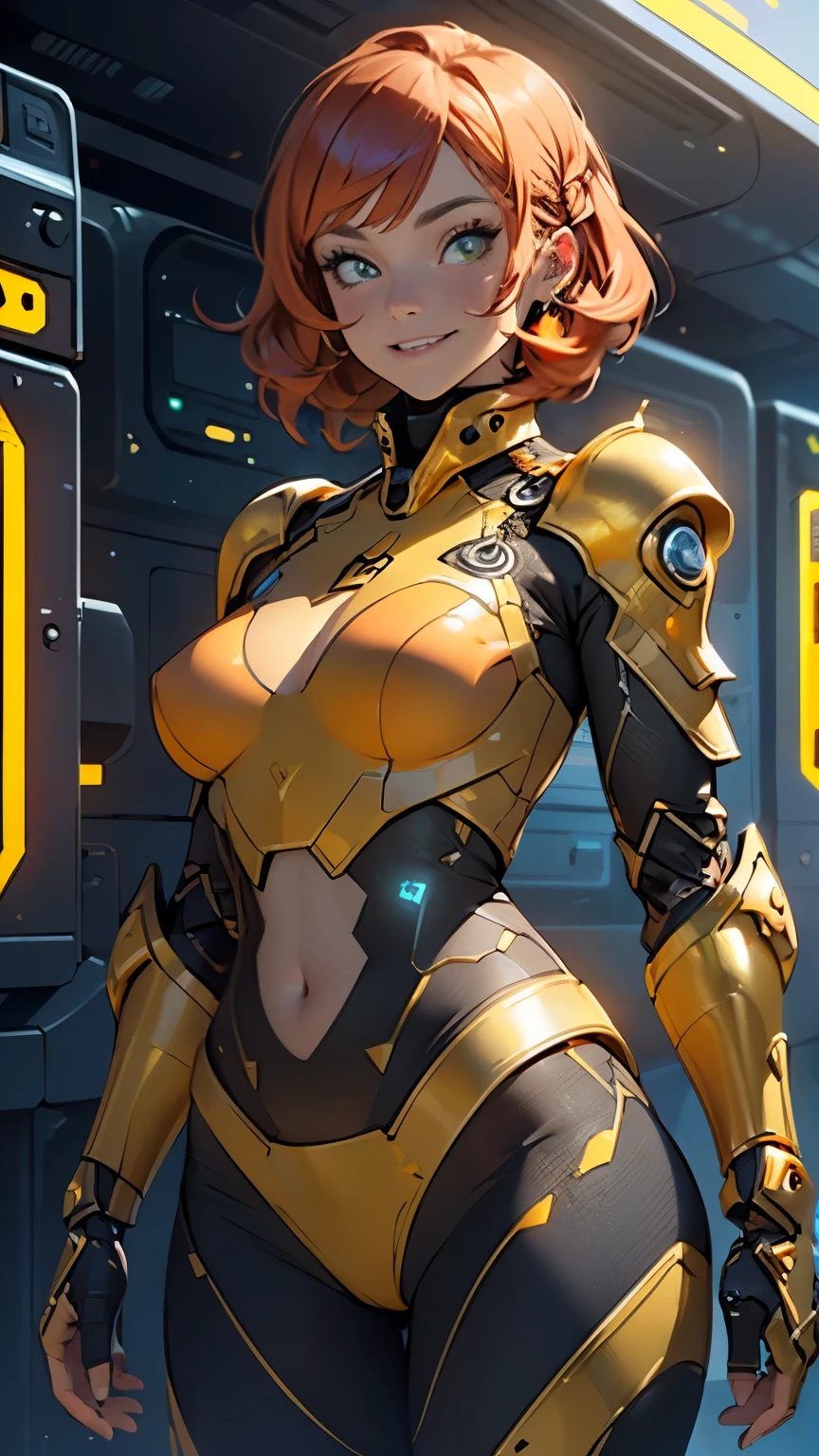 unreal engine:1.4,UHD,The best quality:1.4, photorealistic:1.4, skin texture:1.4, masterpiece:1.8,Posing behind April O'Neil waifu, 1980s \(style\), 1 woman, brown hair,(cyborg mecánica plastic transparent :1.4), Red hair,short hair,orange hair,serious expression, worried expression, Retro art style, short hair, only, female television reporter, yellow jersey suit, white belt,jersey suit on yellow hips, (naked_old: 1.2), half_old, neckline, hyperrealistic eyes, beautiful eyes,detailed eyes, realistic face, beautiful woman woman, realistic background,Inside a cyberpunk sewer tunnel, Amazing lights, amazing background, TV reporter, high quality, (RAW photo, best quality), (realistic, photorealistic: 1.4), (extremely delicate and beautiful: 1.4), amazing, fine details, masterpiece, ultra detailed, high resolution, best illustration, best shadow, intricate, ( extremely intricate: 1.2), (exquisitely detailed skin), cinematic light, perfect anatomy, (cool color: 1.4), sharp focus, 8k UHD, DSLR, (Fujifilm XT3),(cyborg V2.1), (cyborg plastic yellow mecánica transparente :1.4), Epic Fantasy Art Style HD, 4K fantasy art, epic fantasy digital art style, epic fantasy art style, Fantasy Woman, epic fantasy art portrait, Epic fantasy style, hyperrealistic fantasy art, hd fantasy art, Epic fantasy character art, epic fantasy art, in style of dark fantasy art, epic fantasy digital art, (colores brillantes cyberpunk )