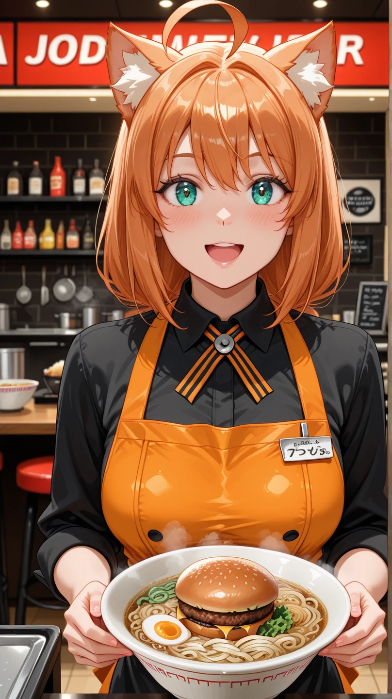 Please make Orange Cat Girl an employee!
Burger waiter,
Ramen noodle craftsman,
Shock us with your job idea,
All body,
Looking at viewer,