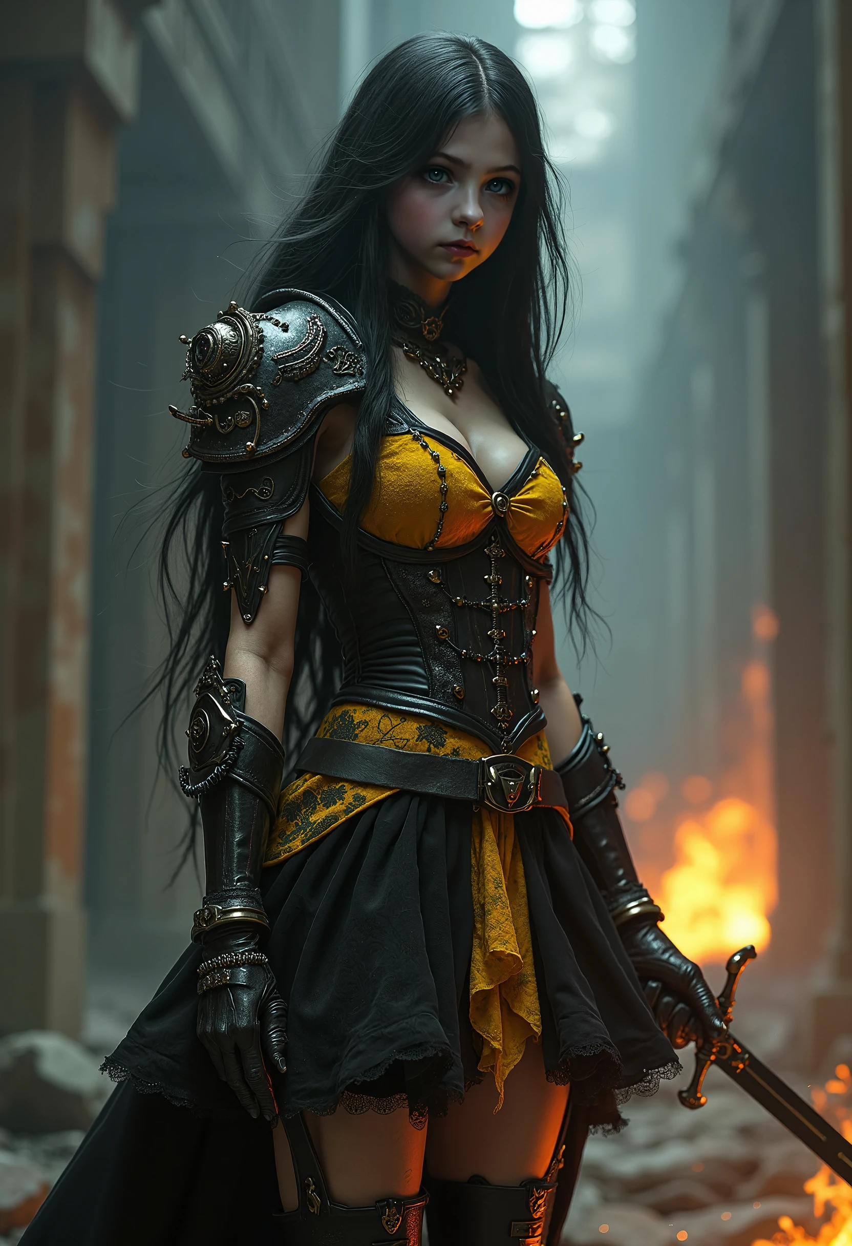 A (((stunningly detailed fantasy portrait))), intricate details and vibrant colors evoking a mix of horror and beauty with a (((raven))) as the focal point, set against a (((blood splatter fantasy grunge backdrop))) that gives off a Castlevania vibe, accompanied by an (advanced technological interpretation) of a (((desolate post-apocalyptic wasteland atmosphere))) that blends with (mythological creatures and futuristic technology) to create an epic composition that transports the viewer into a wondrous realm of surreal fantasy