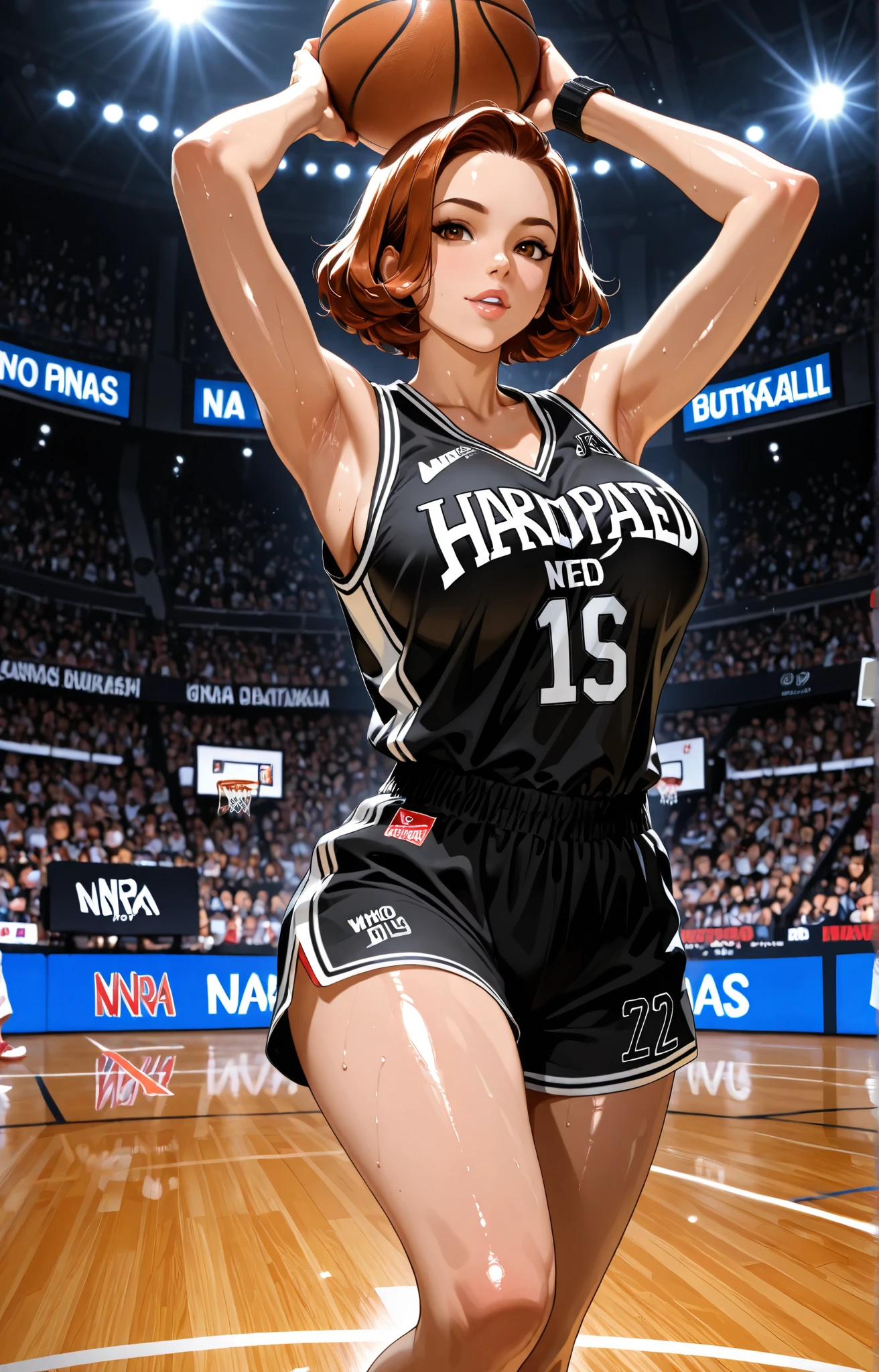 shiny, shiny skin, high quality, NBA, girls, who play basketball big breasts word I don't need other players audience