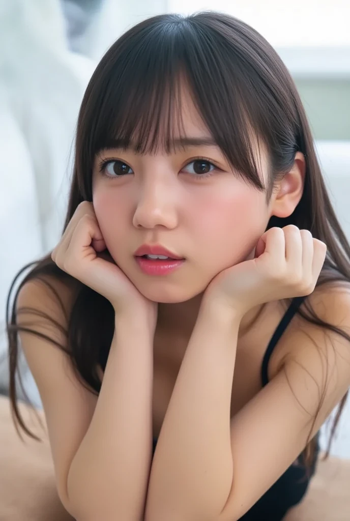 NSFW, Gentle smile,heart mark,(Ecstasy:1.3) ,(:1.2),(Vulgarity:1.3),( Silly:1.1),(steam:1.1),(Wet:0.8),(trembling:0.8),(Tears:0.7) ,(Half closed eyes:1.0),(Drooling:0.6),(Sweat:0.8), Open mouth, wince,(;1.5),awaiting tongue,(trembling:1.5)、(Kneeling、facial close-up、High angle,From directly above)
