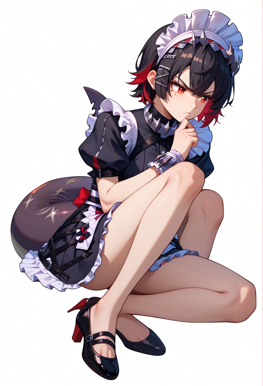 (masterpiece), best quality, expressive eyes, perfect face,nsfw:1.4,full body,handcuffs,sweat,embarrassed,public indecency,angry:1.1,clenched teeth,from below,dashed eyes:1.1,open stance:1.2,maid,sex toy dildo:1.1,panties,female masturbation:1.3