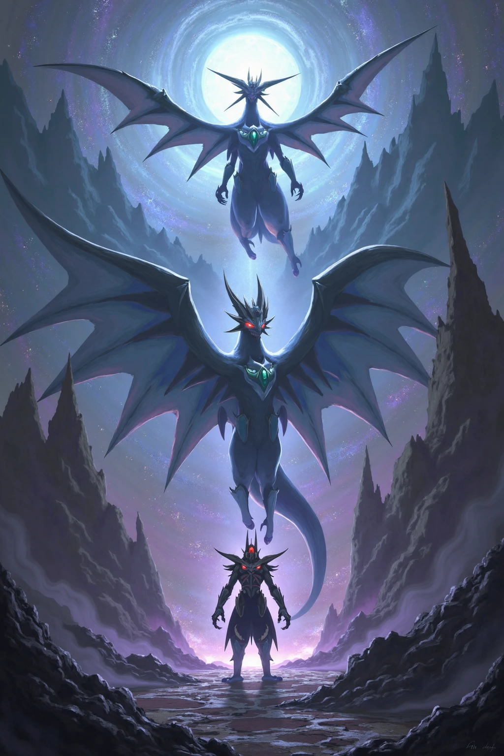 witch and demon fighting in the moonlight with bats flying overhead, reaper of night!!!!, background artwork, nocturne from league of legends, league of legends arcane, lich, arcane league of legends, epic fantasy digital art style, an ominous fantasy illustration, fantasy scythe, wraiths riding in the sky, style of ghost blade, spirit fantasy concept art