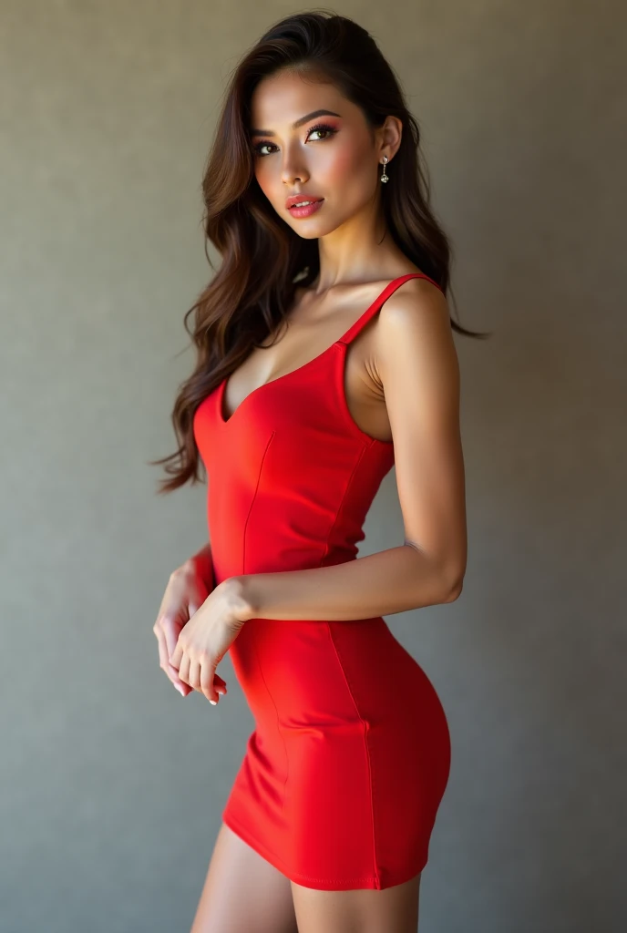 fashionable 60s young lady bear, red_dress, girlfriend, wife, cute pose