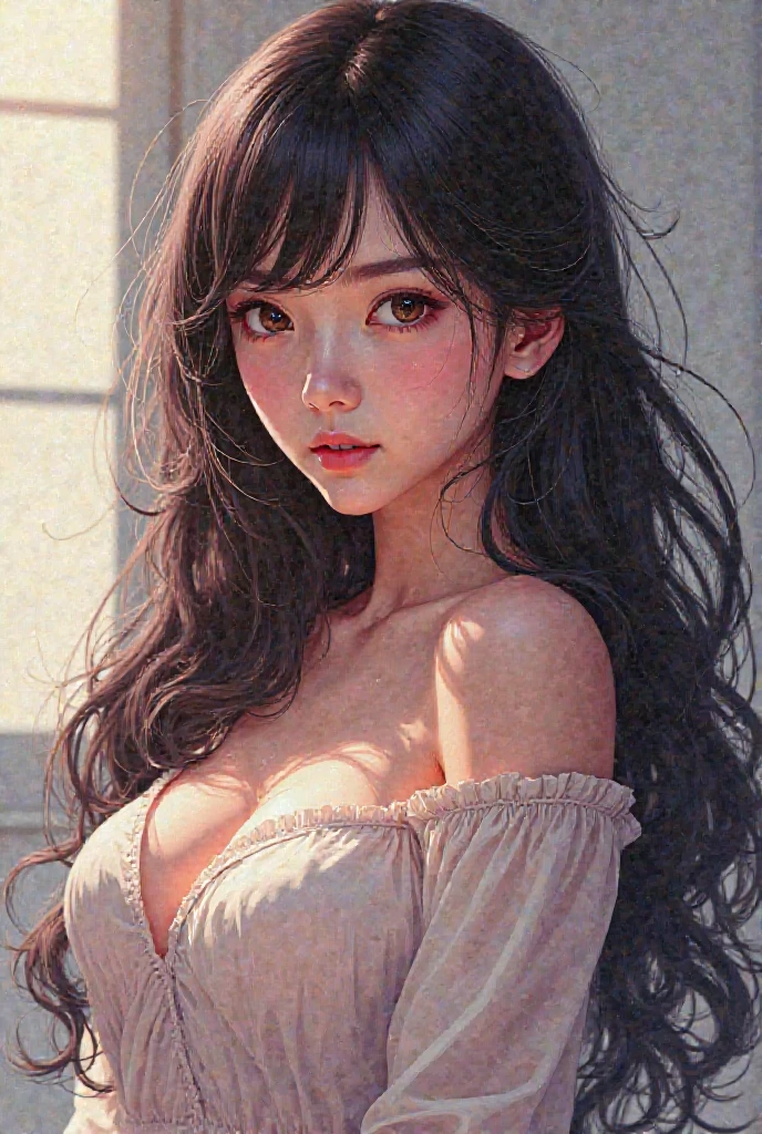 Sex : Female Body : Has an alluring body, curvy, and has a bit of muscles. Appearance/Face : Has long brown hair with bangs. Dark brown eyes. Pale skinned. Pouty lips. Doll-Like appearance. Race : Asian Clothing Preference : Usually Wears anything with frills and or lace. Art style: Semi-realistic art style.