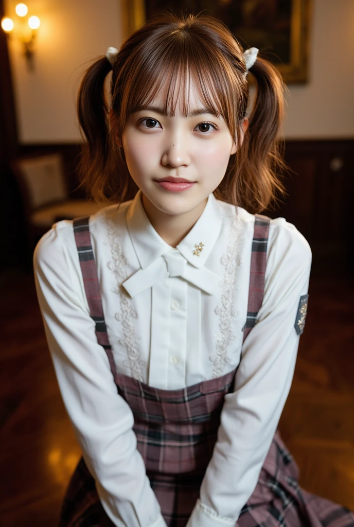 (cow patterned school uniform:1.3), (Cat ears:1.3), Beauty, lots of cows, (From below:1.2), sundown seashore,