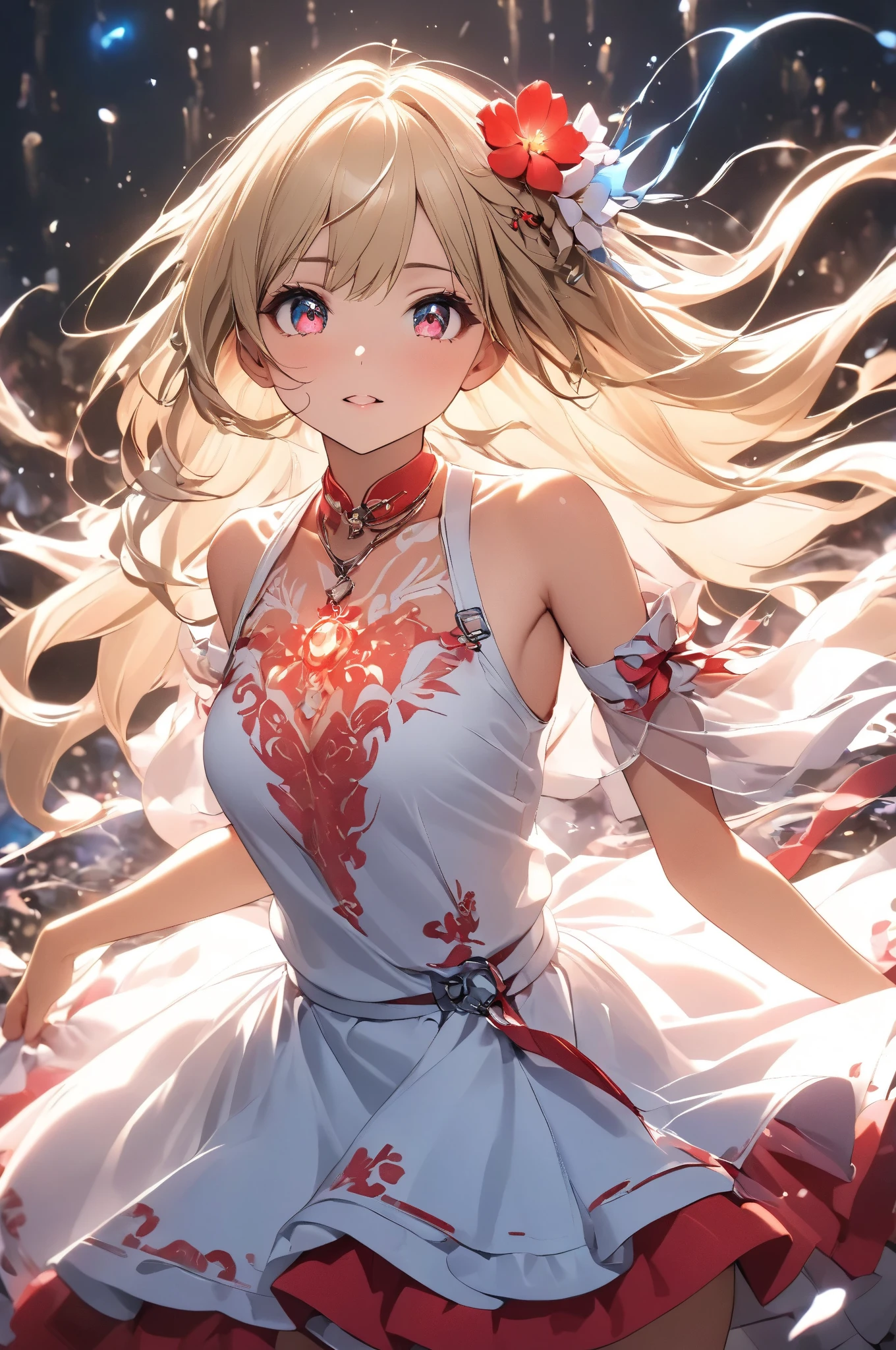 (from below:1.2),(from side:0.9), (Close-Up:0.6), highest quality、(real、photorealistic:1.4)、(RAW photo:1.2)(Curve,Model,glamor:1.5),Beautiful breasts,colour_aberration,beautiful detailed shadow,Beautiful eyes,Beautiful body,Beautiful skin,beautifull hands,(medium_breasts:1.5),1 girl in, (perky chest:1.2), (pointed chest:1.2), dark bronde hair,long hair,side ponytail,hair between eyes,bangs,Purplish brown eyes that dreamers desire, (Blonde hair) , small stature, Colossal tits, Lori, (masutepiece:1.2, Best Quality), (finely detailed beautiful eye: 1.2), (beautifull detailed face), (Best Illumination, extremely delicate and beautiful), ((Cinematic Light)), Dramatic light,Ultra Contrast、Braid a little around the ears, clavicle, red long dress、only has 5 fingers,Her pussy is visible through the see-through white thong、Wet pants、You can see inside your underwear、full of sweat、mocking look、diaper、nffsw,Arms crossed、grab the arm、Shoot from below、The angle is as seen from below.、Best Quality、Large breastuscular pussy:1.2、Pubic hair,high-level image quality、hightquality、8K,perfect hand、5 fingers、finger pin、Perfect Finger、see-through T back、Naked、noise cut、bullet hand、Her hair color should have been a brighter brown,The skirt part is also carefully expressed,brown skirt、the skirt is floating in the wind:1.3、see-through purple panties、Pubic hair majority,(with sparkling eyes and a contagious smile),her thin pubic hair:1.2, looking at viewer