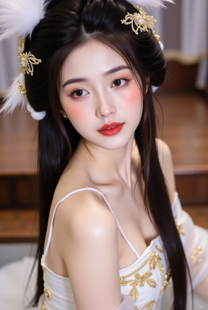 1girl, ((very transparent) Hanfu qipao), (erotic_), ((focuss closeup face)), pretty young (Russian) (Asian) (masterpiece), top Chinese model, (aphrodite goddess), (beauty breast), very best quality detailed face:1.5, privium room, (8k HD graphic, (soft and chill light), best quality detailed ultra highres:1.2 dynamic lighting, artstation, winner photography, volumemetricslighting),