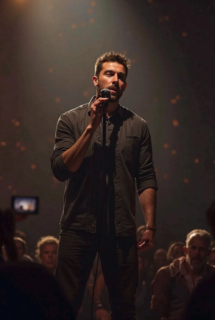 Man singing with microphone