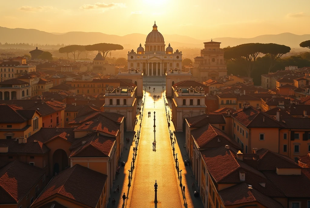 arafed view of a city with a road and a bridge, rome backdrop, rome, all roads lead to rome, rome in background, eternal city, vatican in background, roman historic works, roma, the photo shows a large, colosseo, vatican, city wall, by Pogus Caesar, by Francesco Raibolini, a gigantic