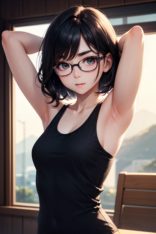 View your viewers,Leaning forward,(ランダムなcute服),(Random Animation Pose),(Thin type),(Large Breasts),(Random hairstyle),(Best image quality, (8K), Ultra-realistic, 最high quality, high quality, High resolution, high qualityの質感, Attention to detail, Beautiful details, Fine details, Highly detailed CG, Detailed Texture, Realistic facial expressions, masterpiece, in front),(Wear glasses:1.1)、masterpiece, 最high quality, (最high quality、8K、masterpiece:1.3)、超High resolution、Physically Based Rendering、(Realistic:1.37)、Beautiful woman with perfect body:1.4、Slim abdomen:1.2、Highly detailed face and skin texture、 Red cheeks、White skin,最high quality,Very beautiful woman, (cute:1.2),Perfect glowing skin、(((Full nudity)))、((Wet body))、