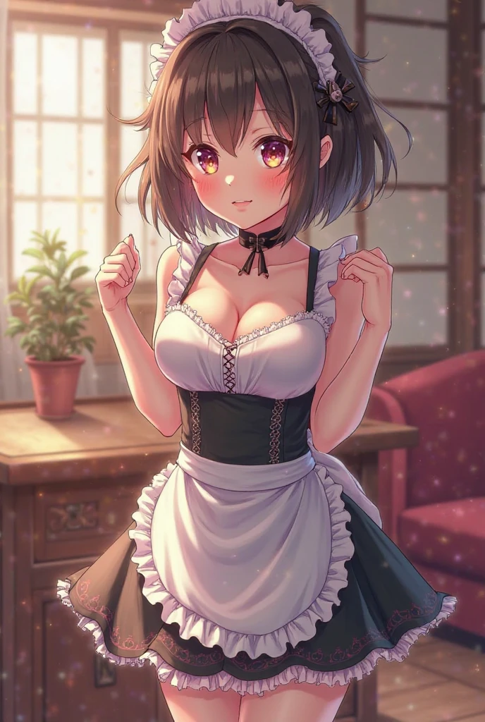 <lora:add_detail:0.3>,
masterpiece, best quality, (extremely detailed, absurdres, cg illustration, watercolor \(medium\)),
((1girl as kemonomimi maid with cat ears)) and
(detailed face and glossy detailed eyes),
(painterly, beautiful and delicate, depth of field), authentic, fine details, nsfw,
(solo, female focus, solo focus), empty hands,
(pantyshot, she wears maid uniform and maid apron and thighhighs),
(looking at viewer, blushing), light smile,
(midriff), bursting breasts, cleavage, upright,
indoors, renaissance, cowboy shot, medium shot,
(sharp, cel shading), outline, fantasy,