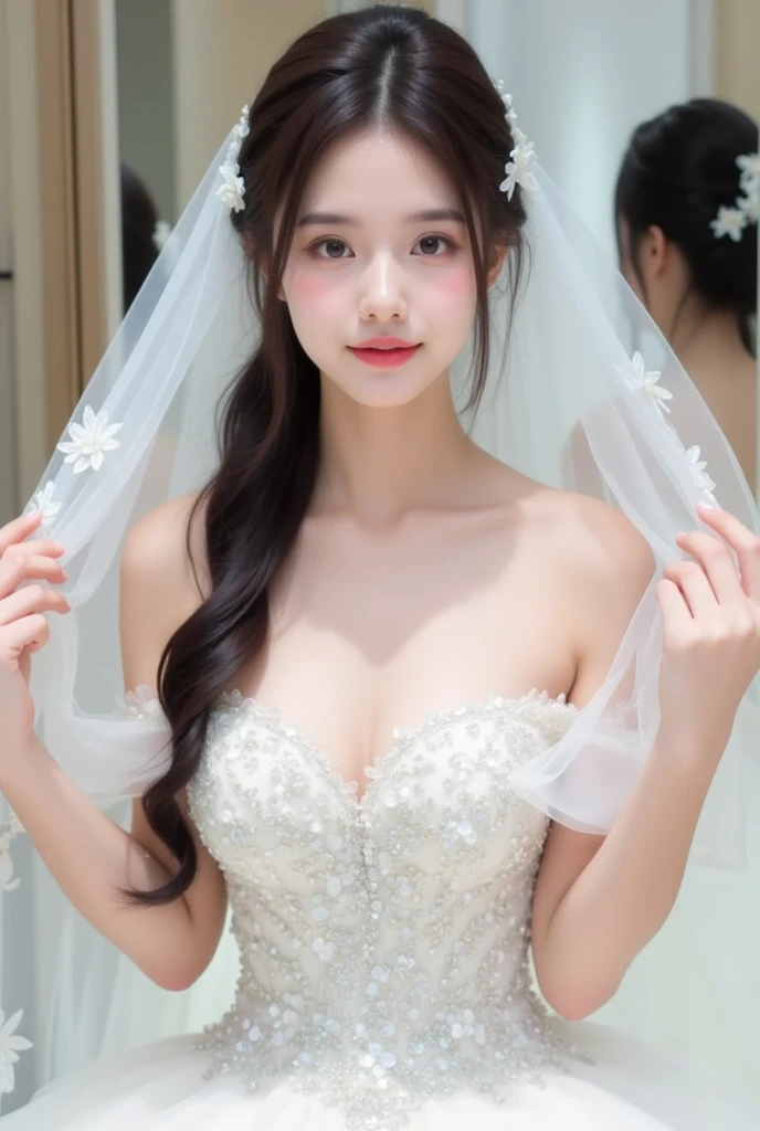 (masterpiece, Highest quality:1.2), One girl, alone,bony body、15 years old、Veil on head, Grey Veil, Gray Hair, Grey White, Gubes&#39;s art style, Arrogant and indifferent girl, Half-squinted, White eyes玉, White eyes, National style, Off-white