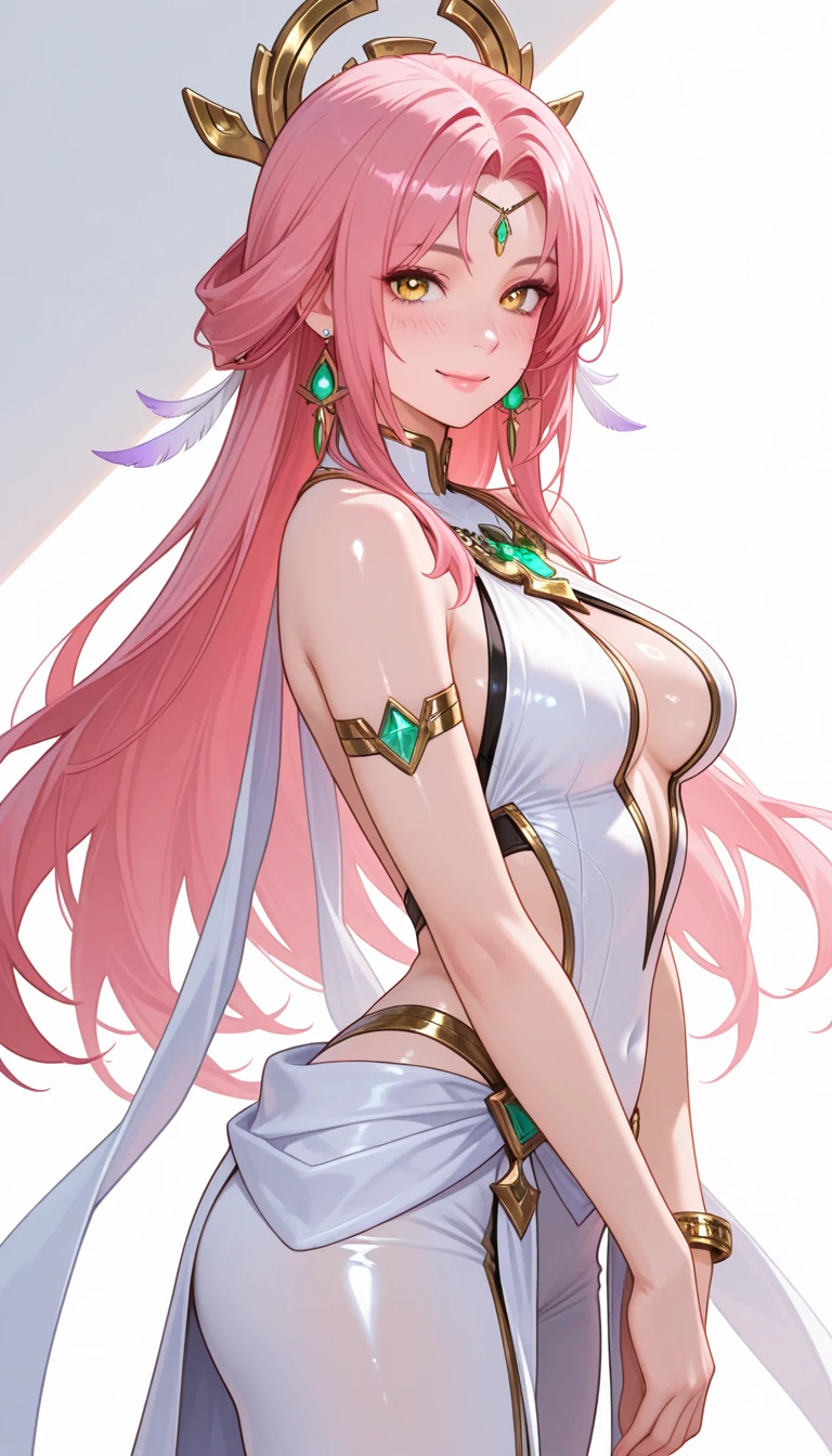Best Quality, Superb Picture Quality, 8K, Masterpiece: 1.2, Ultra Detailed, Pink and White Clothes, Little Girl, Beautiful Character Painting, Little Dance Inspired by Douluo Continent, Epic Exquisite Character Art, Ultra Detailed Clothing Details, Light Pink Eyes, With a Carrot Necklace