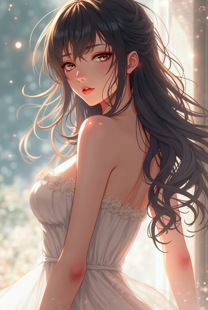 highest quality、4K quality、lean against the wall、Beautiful cleavage、Beautiful Style、tall、Small breasts、Bare buttocks、Small Ass、Shy face、20 year old princess、Bare shouldery skirt is blown up by the wind、ultra detail eye,、Off-the-shoulder summer dress、Grab the hem of your skirt、nude legs、A man touches my butt