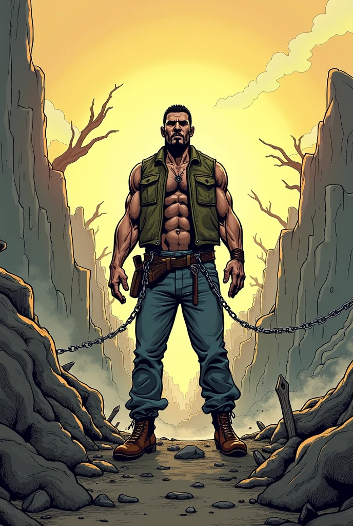 Black anime villain with dreadlocks using gun, flip flops and shorts