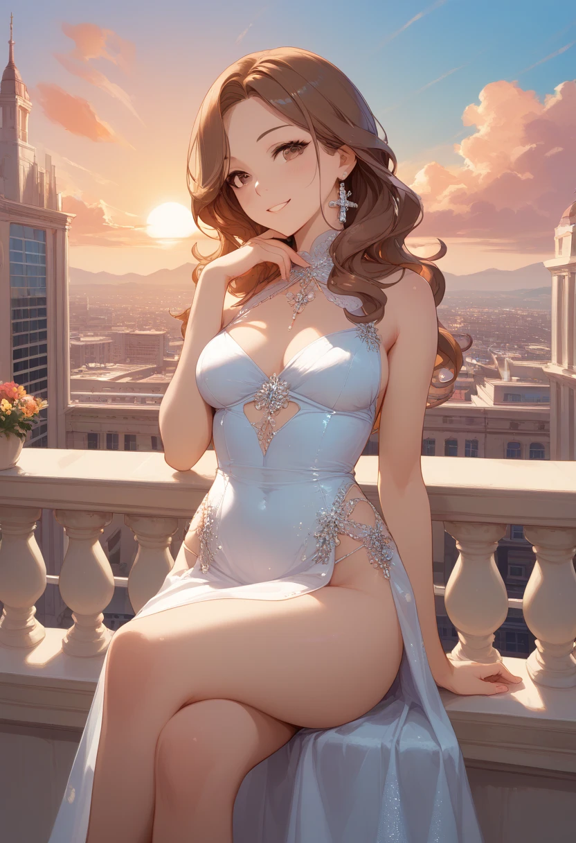 (masterpiece, highest quality, highest quality, Official Art, beautifully、aesthetic:1.2), (1 girl), Highly detailed eyes, (A cute mini dress that shows off your bust:1.4),Alice Shoes、Natural light、Shining Girl,Flower Hair Ornaments,Soft Breasts
