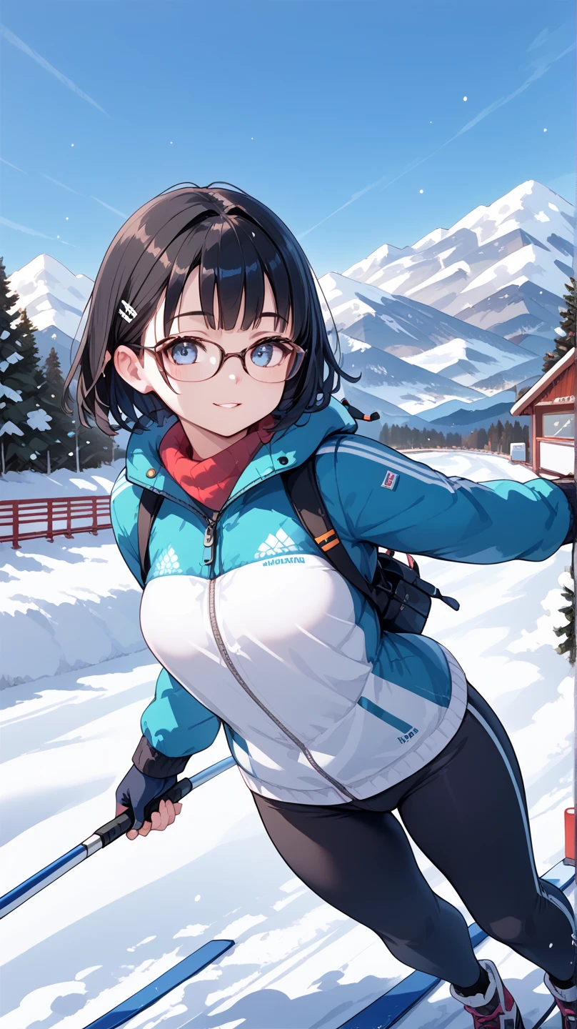 ultra detail,best quality,masterpiece, comicstyle,girl,ski,winter,mountain,lift, <lora:ekho:0.8>,speech bubble,smile,skiwear