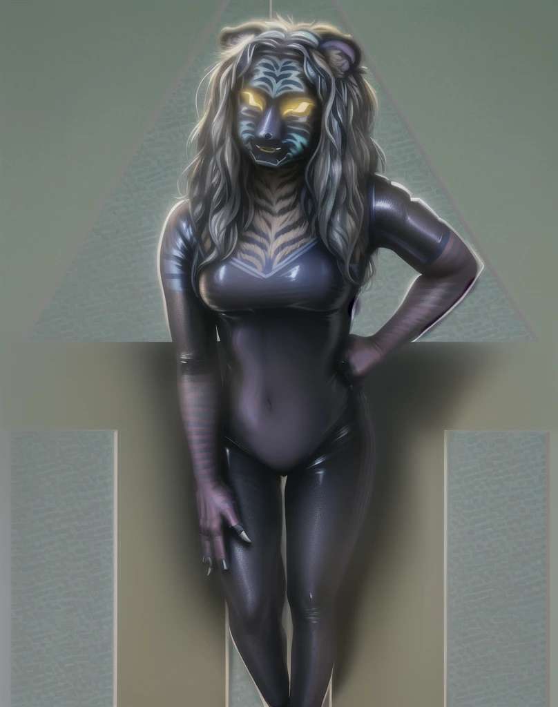 ((Solo)), female, anthro maine coon, girl character, (silverwhite-colored fur, White-silver:1.3), ((cat face, dark hair, Big gray eyes, White eyelids, elegant) (Tough, attractive expression:1.2)), sexy belly, detailed belly button, mesomorph, pinging)), (Correct anatomy), (elegant), (((long torso))), (very slim waist), (Contour bone:1.2), naked, (detailed body), one big tail, (((long legs))), Feet, silver loincloth, obsidian bra, (Realistic fur, Detailed fur texture, labeled:1.3)), (Natural lighting), Hyperrealistic, ultradetailed, by Bonifasko, Ruan Jia, ross tran, Kenket, green field, No artificiality, erect through, Photorealistic, Realism, UHD, retina, masterpiece, accurate, anatomically correct, textured skin, super detail, high details, high quality, award winning, best quality, highres