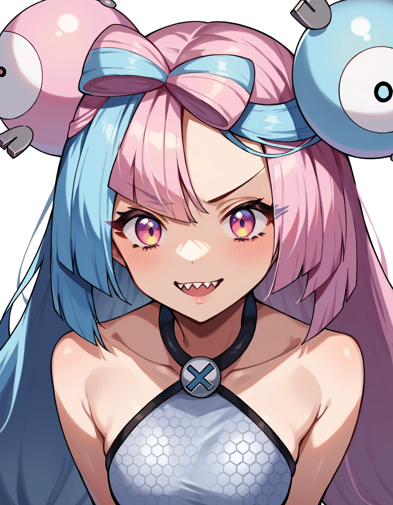 Score_9, score_8_up, score_7_up, source_anime, looking at viewer, (cowboy shot),masterpiece, best quality, upper body, portrait,beautiful, (black background), persona 5, BREAK, iono \(pokemon\), sharp teeth, yellow jacket, BREAK, <lora:Persona_5_Portrait_Style_Pony_upscaled:1>,