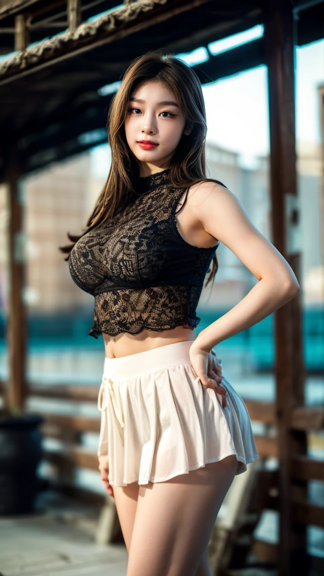 dark brown hair、Light brown eyes、Japanese actress face、 Lady、looks like him;I'm about 40 years old、(intricate-detail:1.2)、(top-qualit:1.4)、 (Super high resolution:1.2)、Super high resolution、(A detaled eye)、(detailed facial features)、ticker、8K resolution、D-cup size breasts、length hair、crop top、wide pants、A Chanel shop in Paris can be seen in the background.、full body photo、Photographed from head to toe、pose leaning against the wall、