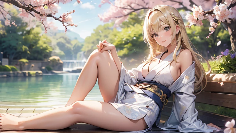 (((highest quality、masterpiece、very high resolution、highly detailed images、Detailed details)))、(A woman of perfect and ultimate beauty:18-year-old, beautiful body:Slender and beautiful breasts、beautiful face:smile、beautiful hair:various hairstyles)、(best skin and hair texture)、(((フルnude:nude:have pubic hair:1.5))),(Mysterious waterfront:beautiful waterfall and cherry blossoms,fantastic night sky,Natural light,beautiful scenery,beautiful scenery,Beautiful colors),(beautiful pose:Sit by the water,model shoot,Hair flutters under the influence of the wind),(bijinga,realistic portrait,Overall image、highly detailed images、accurate image、accurate anatomy、Image without defects,perfect image,Overall image),(best shot,RAW photo:1.2)