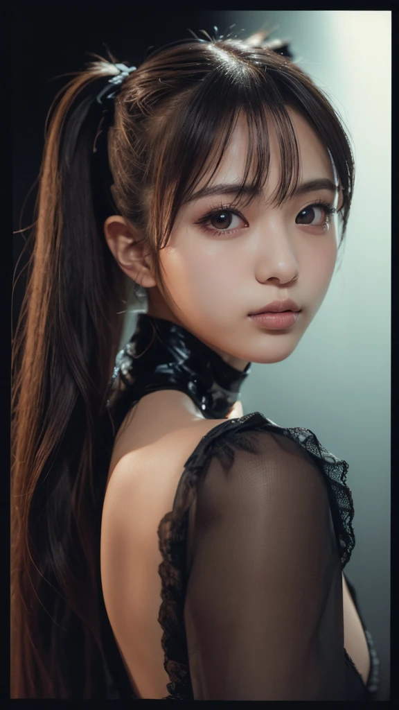 (masterpiece:1.2),(Highest quality:1.2),(Very detailed),(Ultra-high resolution),(Photorealistic Stick),(RAW Photos),8k,wallpaper,(((Color photography:1.3))),Backlight,(Written boundary depth),(Sophisticated lighting:1.1), (Improving cinematic lighting quality:0.9),ベビーメタルによるtoplessの黒いドレスを着た女性の写真,((Also:1.3)),whole bodyポートレート,(Eye light,Sharp pupils,Detailed eye drawing,)Very beautiful face,(Detailed skin texture:1.3),(Beautiful portrait:1.2),A lovely and delicate face,Beautiful young Japanese woman,front,((whole body)),((Black background:1.3)),(Flashy makeup),((Severe))、topless、Nipples protruding、nsfw、Bare Breasts、Twin tails、