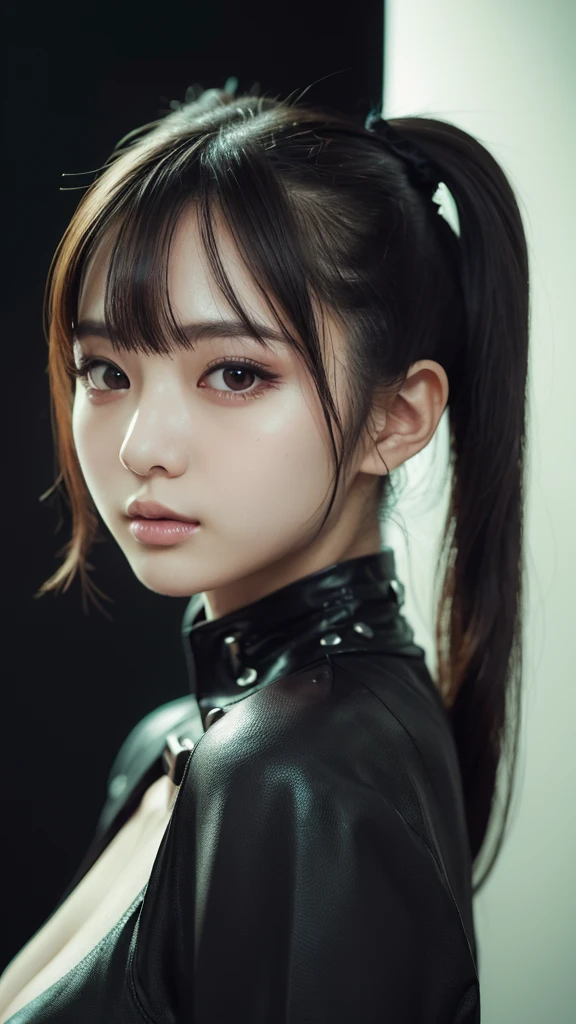 girl is assassin,sharp eyes,ruthless,black suit,have a gun,(best quality,hyper detail,8k,live action,realistic,photorealistic,detailed face,detailed fingers:1.3),in a dark alley,dark atmosphere,dark lighting