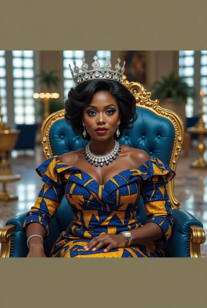 a closeup of a black woman wearing a red crown and dress, Brandy, Vivica Fox, stunning African princess, african queen, black african princess, african princess, dressed as a queen, beautiful queen, posing as a queen, with a golden crown, a beautiful fantasy empress, beautiful queen, queen's crown on top of her head, dark-skinned female goddess of love, wearing golden crown