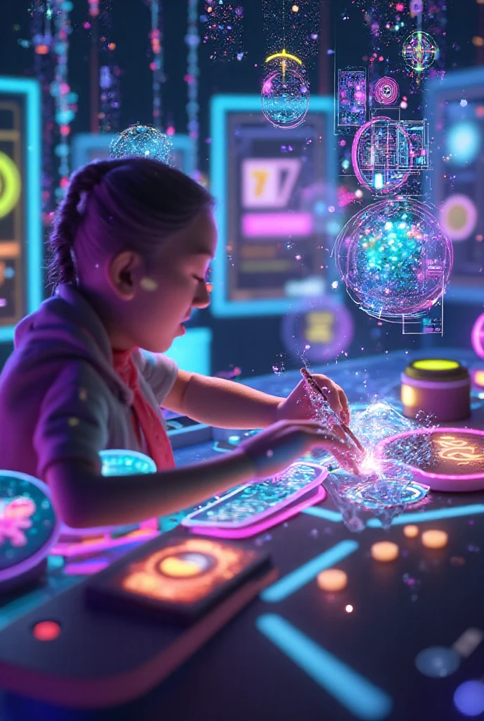 14-YEAR-OLD CHILD GIRL WITH LONG BLONDE HAIR, A closeup of a plasma ball on a table in a room, plasma globe, aura of electricity, tesla coil, inner glow of plasma neon, bright magical time portal, spinning plasma, glowing sphere, holographic projection, a large sphere of red energy, explosion of neon lights, with electric arc device, ray arc plasma, energy spheres, extremely beautiful lighting