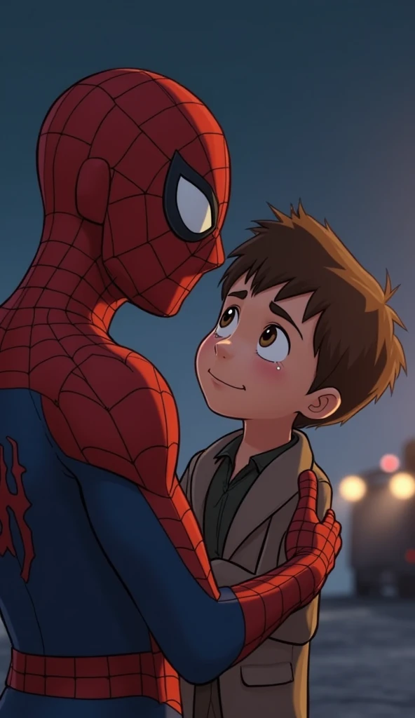 spider man kissing a kid