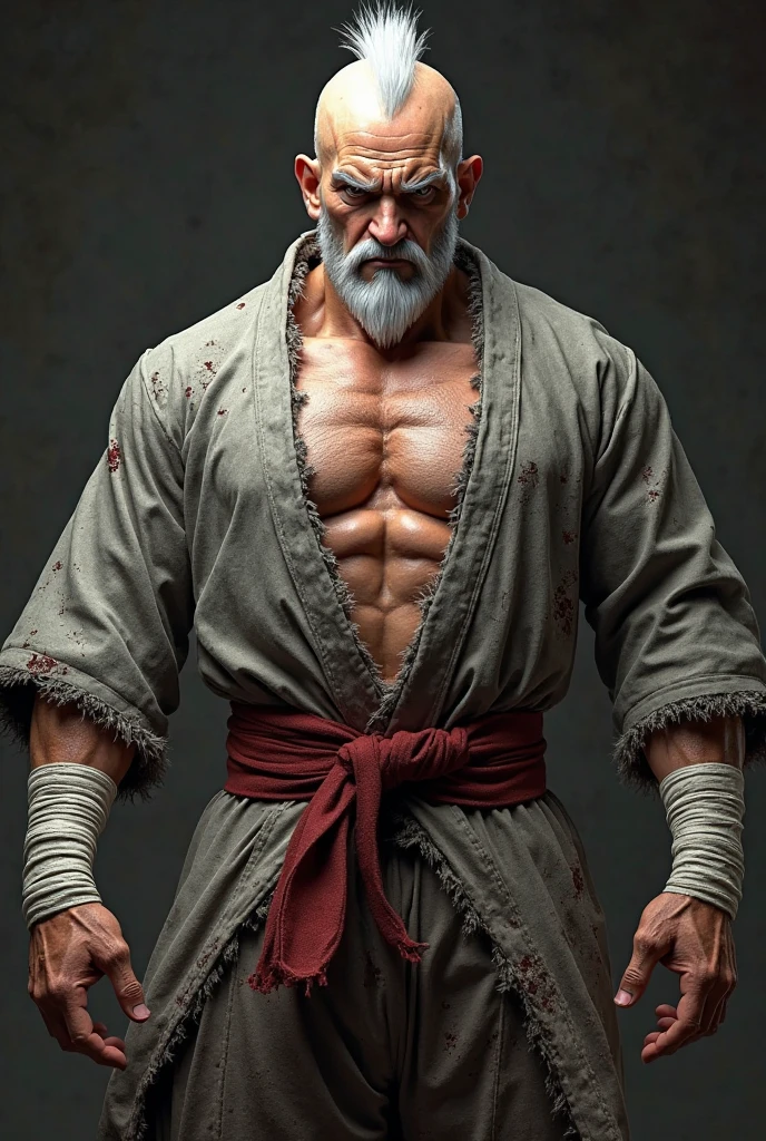 mortal kombat old man character , super strong, muscular,a chaotic world in the background, 35mm lens, photography, ultra details, precise texture details HDR, UHD,64K,