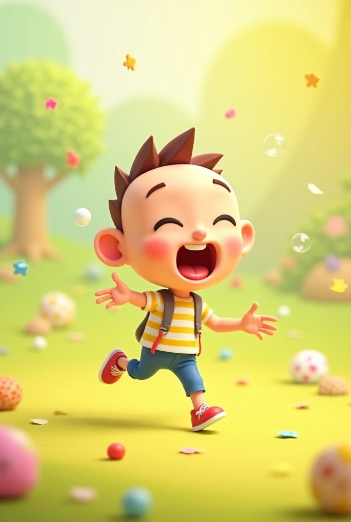 Cartoon boy running with backpack and rucksack, Children's art on the art station, Happy children, Lovely characters, Cute numbers, The character is flying, author Jang Seung-eop, by Yanjun Cheng, High-quality character design, author jeonseok lee, He is very happy, author：Russell Dongjun Lu, Animated Characters, Cute cartoon characters