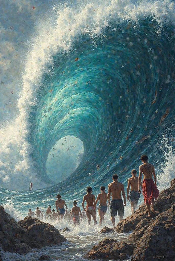 People Dancing on the Sea Surface, best quality, masterpiece, very aesthetic, perfect composition, intricate details, ultra-detailed