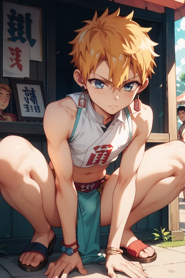 (Bakugou katuki)Slave Boy Short Hair,Plump body、topless, Just wear sexy underwear. Different world. Fantasy. Chained. Hellish Place, Sweaty body, Embarrassed face, Bent legs, Lying down, Lifting thighs by myself Crying (bulge:1.4)
