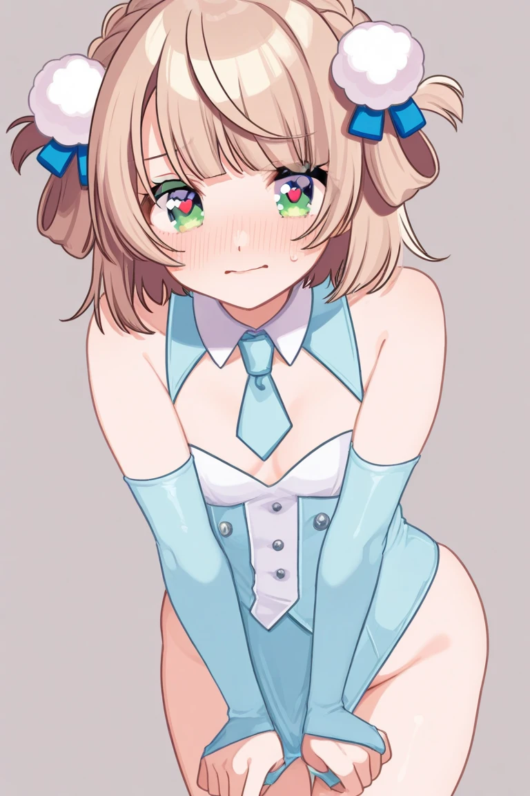score_9, score_8_above, score_7_above, fountain_anime BREAK pinabove of 1girl, jgskrk, , by the wide, by rubio, Blue rabbit ears, Sunflower hair ornament, two side above, hits, green eyes, blush, open mouth, smile, separate white collar, orange bow tie, clavicle, bare shoulders, small breasts, neckline, blue playboy bunny, white wristbands, blue strapless leotard, white rabbit tail, black pantyhose, blue shoes, down on my knees, All fours, looking at the viewer, Alone, simple background, White background,