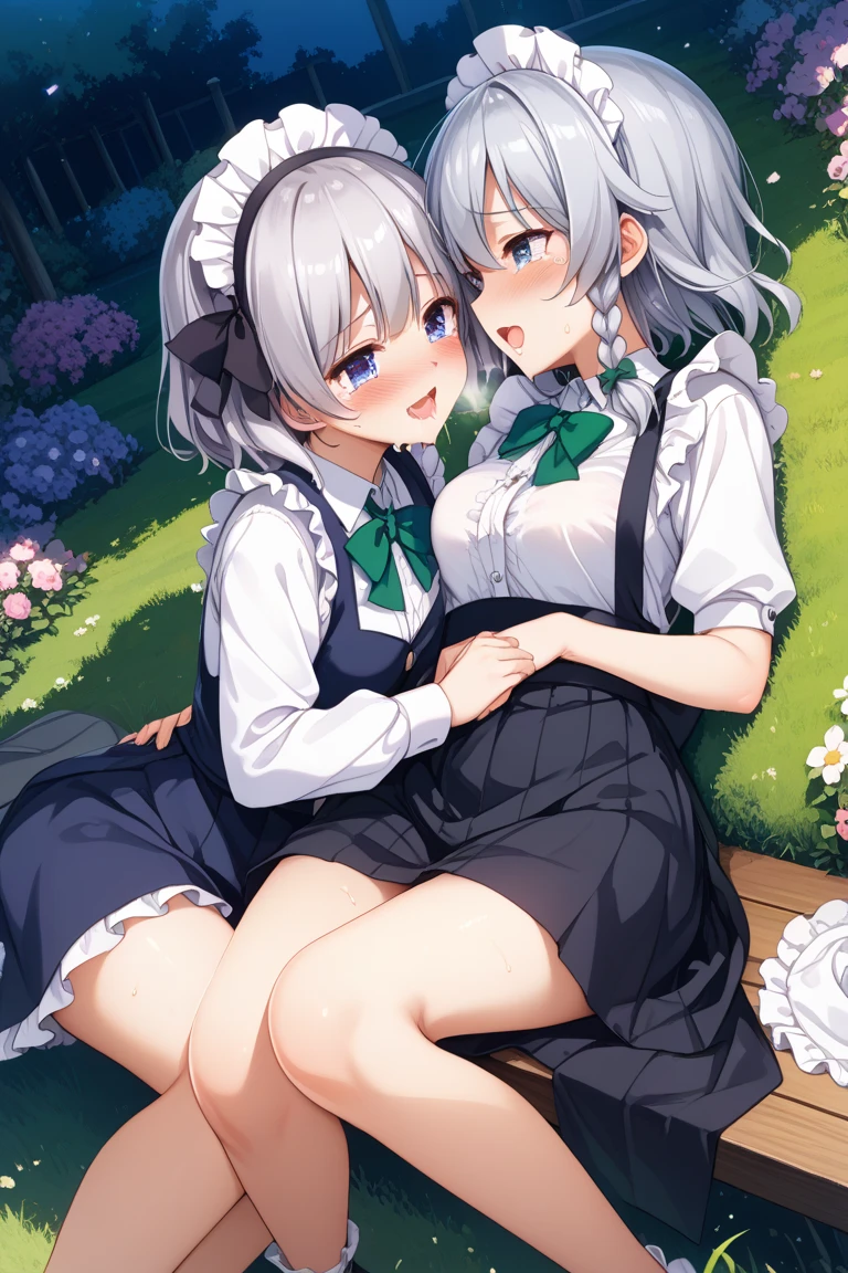 (4 different girls having sex), 4 girls with pink hair, long hairstyle with two tails, ((small bushy eyebrows)), wearing gothic lolita clothes, lolicon, walking to school, flirty smile, walking to school, look bored, boring face,, (sitting with her legs open lifting her skirt to show her vagina wet with semen), 1 boy having sex with the girls, scared young man, girls assisting her to have sex, girls smiling, 2 girls touching a girl in the middle, hands on the crotch of the girl in the middle, young man being used as a chair in the middle