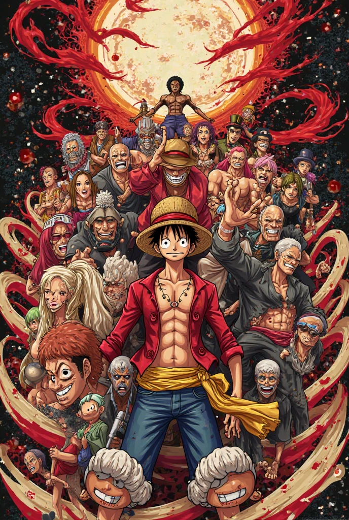 Makima, monkey d luffy, couple ,Lovey Dovey,, , ,, 1boy+1GIRL, couple, subrealist, sky , tulipan, nighte, psychedelic