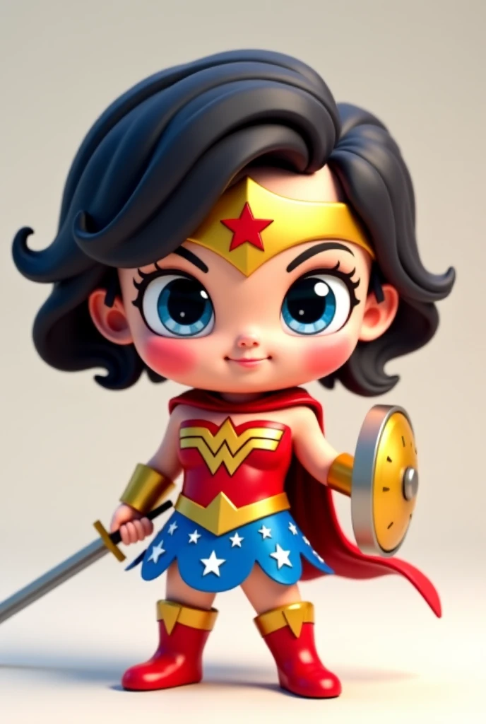 (3D, render, chibi, 1girl, solo, full body pose, looking at viewer, shiny skin, wonder woman shield and sword, black blue hair , covered in cum, vagina huge-bare-breasts huge-nipples:1.2), background simple black