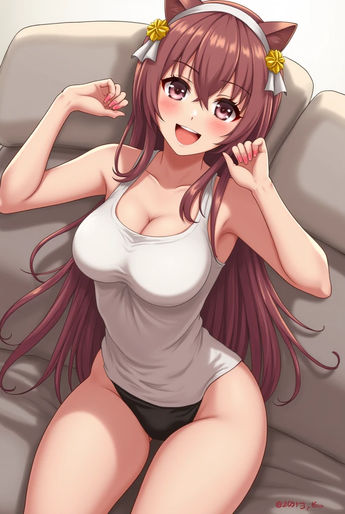 Yuuki Asuna masturbating。She spreads her legs and puts a dildo in her pussy。