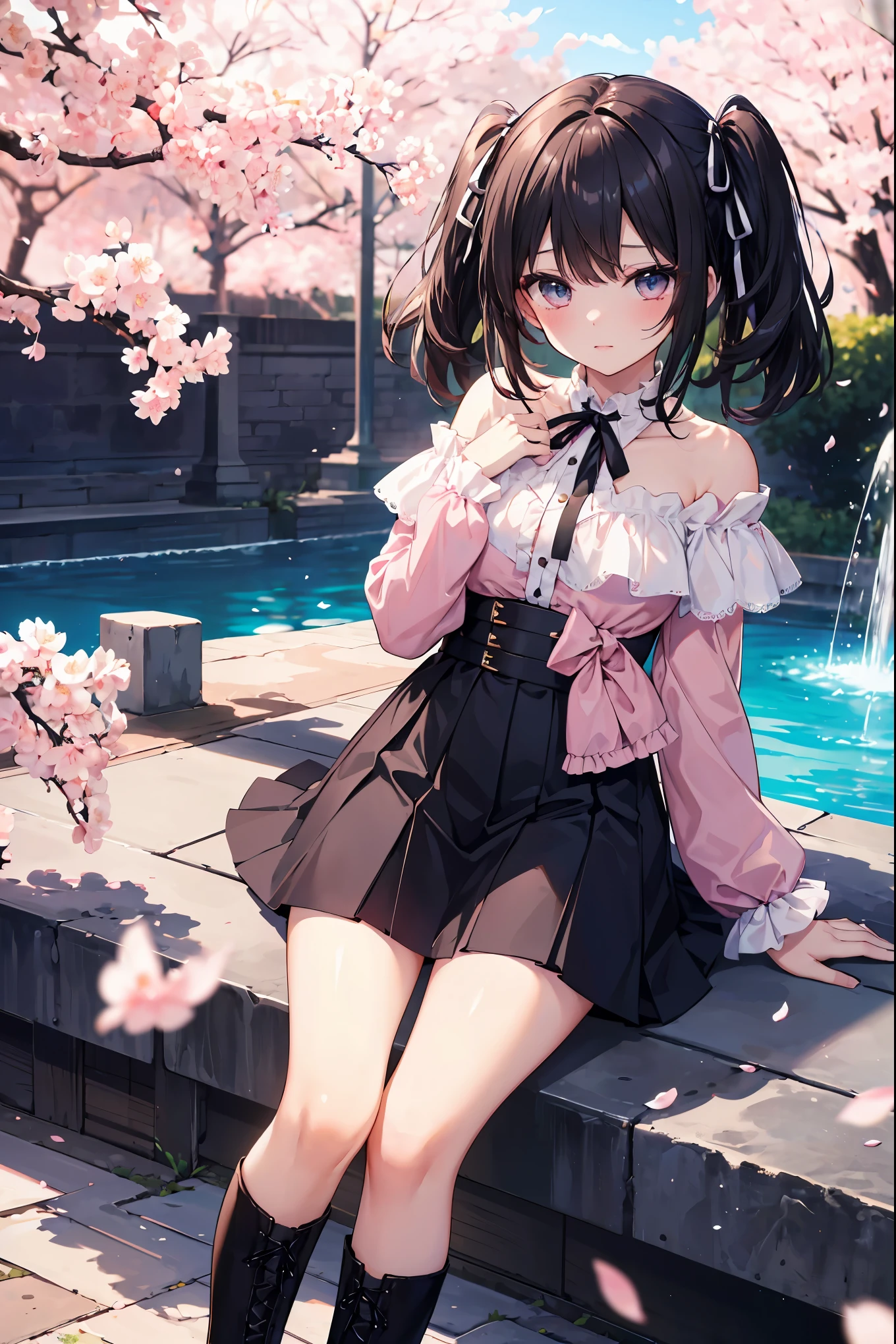 Black Hair、Iris、Short Hair、Girl、cute、16 years old、Cocktail Dresses、Looks happy、Embarrassed、、Small breasts、Small cherry blossom hair accessory、